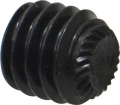Made in USA - 3/8-18 UNC, 3/8" Length Under Head, Knurled Cup Point Set Screw - Grade 8 Alloy Steel, 3/16" Key - Apex Tool & Supply