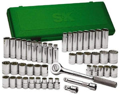 SK - 47 Piece 1/2" Drive Deep Well Socket Set - 6 Points, 1/2" to 1-1/2" (10mm to 24mm) Range, Inch/Metric Measurement Standard - Apex Tool & Supply