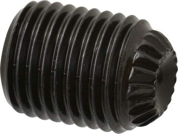 Made in USA - 3/8-24 UNF, 1/2" Length Under Head, Knurled Cup Point Set Screw - Grade 8 Alloy Steel, 3/16" Key - Apex Tool & Supply