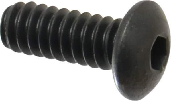 Made in USA - #6-32 UNC Hex Socket Drive, Button Screw - Alloy Steel, Black Oxide Finish, Fully Threaded, 3/8" Length Under Head - Apex Tool & Supply