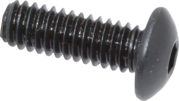 Made in USA - #8-32 UNC Hex Socket Drive, Button Screw - Alloy Steel, Black Oxide Finish, Fully Threaded, 1/2" Length Under Head - Apex Tool & Supply