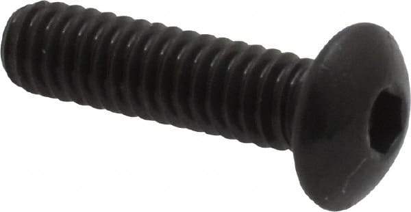 Made in USA - #8-32 UNC Hex Socket Drive, Button Screw - Alloy Steel, Black Oxide Finish, Fully Threaded, 5/8" Length Under Head - Apex Tool & Supply