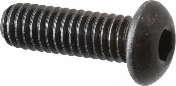 Made in USA - 5/16-18 UNC Hex Socket Drive, Button Screw - Alloy Steel, Black Oxide Finish, Fully Threaded, 1" Length Under Head - Apex Tool & Supply