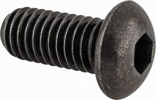 Made in USA - 3/8-16 UNC Hex Socket Drive, Button Screw - Alloy Steel, Black Oxide Finish, Fully Threaded, 7/8" Length Under Head - Apex Tool & Supply
