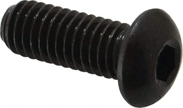 Made in USA - 3/8-16 UNC Hex Socket Drive, Button Screw - Alloy Steel, Black Oxide Finish, Fully Threaded, 1" Length Under Head - Apex Tool & Supply