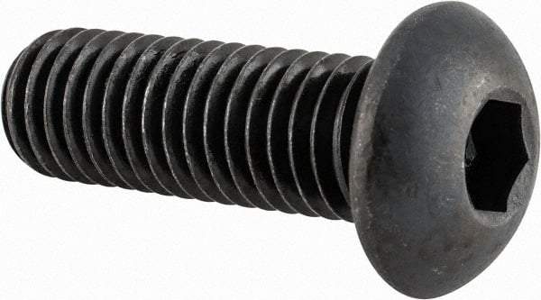 Made in USA - 1/2-13 UNC Hex Socket Drive, Button Screw - Alloy Steel, Black Oxide Finish, Fully Threaded, 1-1/2" Length Under Head - Apex Tool & Supply