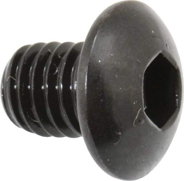 Made in USA - #10-32 UNF Hex Socket Drive, Button Screw - Alloy Steel, Black Oxide Finish, Fully Threaded, 1/4" Length Under Head - Apex Tool & Supply
