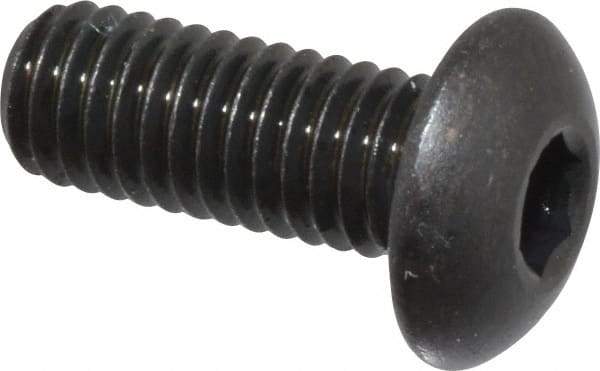 Made in USA - #10-32 UNF Hex Socket Drive, Button Screw - Alloy Steel, Black Oxide Finish, Fully Threaded, 1/2" Length Under Head - Apex Tool & Supply