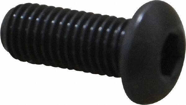 Made in USA - 1/4-28 UNF Hex Socket Drive, Button Screw - Alloy Steel, Black Oxide Finish, Fully Threaded, 5/8" Length Under Head - Apex Tool & Supply