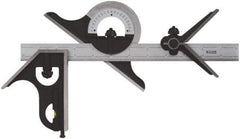 SPI - 4 Piece, 24" Combination Square Set - 1/100, 1/32, 1/50 & 1/64" (16R) Graduation, Hardened Steel Blade, Cast Iron Center, Protractor & Square Head - Apex Tool & Supply