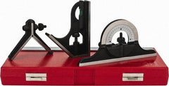 SPI - 4 Piece, 12" Combination Square Set - 1/16, 1/32, 1/64 & 1/8" (4R) Graduation, Hardened Steel Blade, Cast Iron Center, Protractor & Square Head - Apex Tool & Supply