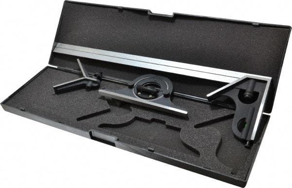 SPI - 4 Piece, 18" Combination Square Set - 1/16, 1/32, 1/64 & 1/8" (4R) Graduation, Hardened Steel Blade, Cast Iron Center, Protractor & Square Head - Apex Tool & Supply