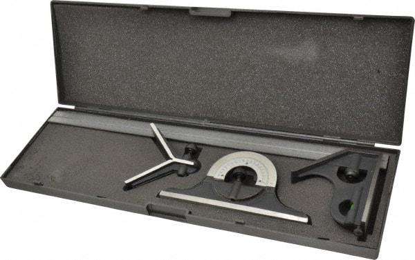 SPI - 4 Piece, 18" Combination Square Set - 1/32 & 1/64" (English/Metric) Graduation, Hardened Steel Blade, Cast Iron Center, Protractor & Square Head - Apex Tool & Supply