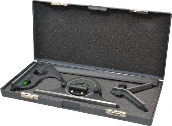 SPI - 4 Piece, 12" Combination Square Set - 1/100, 1/32, 1/50 & 1/64" (16R) Graduation, Hardened Steel Blade, Cast Iron Center, Protractor & Square Head - Apex Tool & Supply