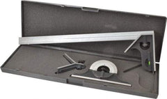 SPI - 4 Piece, 18" Combination Square Set - 1/100, 1/32, 1/50 & 1/64" (16R) Graduation, Hardened Steel Blade, Cast Iron Center, Protractor & Square Head - Apex Tool & Supply