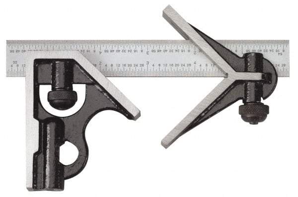 SPI - 3 Piece, 24" Combination Square Set - 1/32 & 1/64" (English/Metric) Graduation, Hardened Steel Blade, Hardened Steel Center & Square Head - Apex Tool & Supply