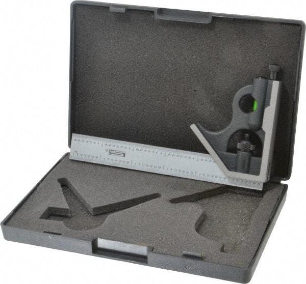SPI - 2 Piece, 6" Combination Square Set - 1/16, 1/32, 1/64 & 1/8" (4R) Graduation, Hardened Steel Blade, Cast Iron Square Head - Apex Tool & Supply