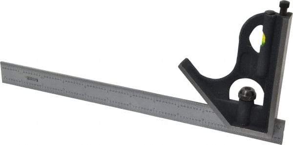 SPI - 2 Piece, 12" Combination Square Set - 1/32 & 1/64" (English/Metric) Graduation, Hardened Steel Blade, Cast Iron Square Head - Apex Tool & Supply