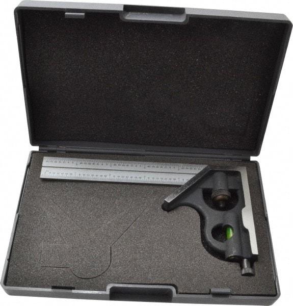 SPI - 2 Piece, 6" Combination Square Set - 1/100, 1/32, 1/50 & 1/64" (16R) Graduation, Hardened Steel Blade, Cast Iron Square Head - Apex Tool & Supply