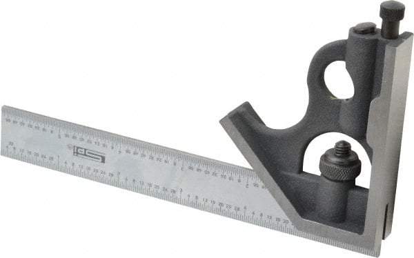 SPI - 2 Piece, 6" Combination Square Set - 1/32 & 1/64" (English/Metric) Graduation, Hardened Steel Blade, Cast Iron Square Head - Apex Tool & Supply