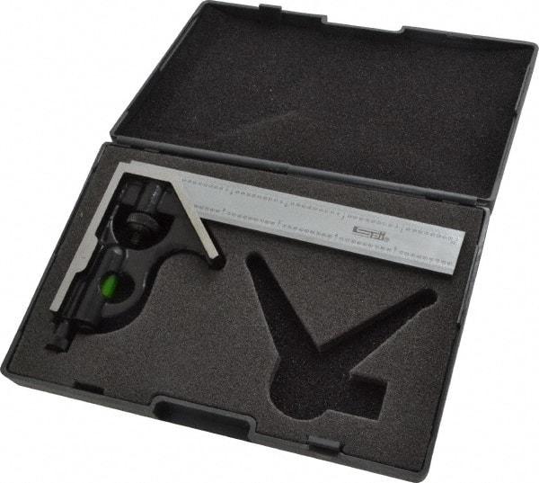 SPI - 2 Piece, 6" Combination Square Set - 1/100, 1/32, 1/50 & 1/64" (16R) Graduation, Hardened Steel Blade, Hardened Steel Square Head - Apex Tool & Supply