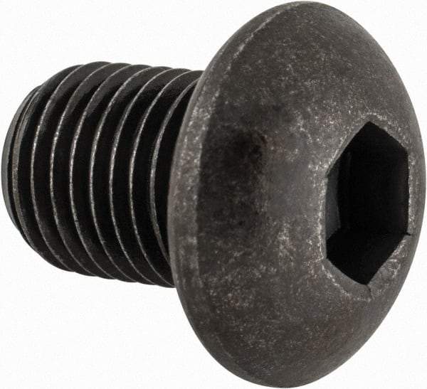 Made in USA - 3/8-24 UNF Hex Socket Drive, Button Screw - Alloy Steel, Black Oxide Finish, Fully Threaded, 1/2" Length Under Head - Apex Tool & Supply