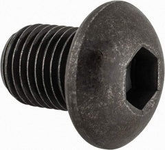 Made in USA - 3/8-24 UNF Hex Socket Drive, Button Screw - Alloy Steel, Black Oxide Finish, Fully Threaded, 1/2" Length Under Head - Apex Tool & Supply
