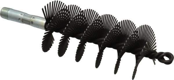 Schaefer Brush - 4-1/2" Scraper Length, 2-1/4" Diam, Flat Wire Single Spiral Flue Scraper - 7-3/4" Long, Tempered Steel Wire, 1/4" NPSM Male Connection - Apex Tool & Supply