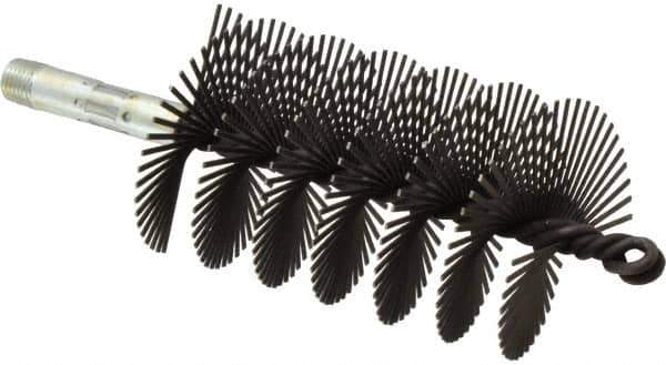 Schaefer Brush - 4-1/2" Scraper Length, 2-3/4" Diam, Flat Wire Single Spiral Flue Scraper - 7-3/4" Long, Tempered Steel Wire, 1/4" NPSM Male Connection - Apex Tool & Supply