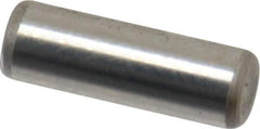 Made in USA - 1/8" Diam x 3/8" Pin Length Grade 8 Alloy Steel Standard Dowel Pin - Bright Finish, C 47-58 & C 60 (Surface) Hardness, 1,840 Lb (Single Shear), 3,680 Lb (Double Shear) Breaking Strength, 1 Beveled & 1 Rounded End - Apex Tool & Supply
