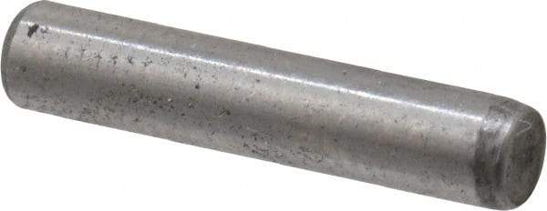Made in USA - 1/8" Diam x 5/8" Pin Length Grade 8 Alloy Steel Standard Dowel Pin - Bright Finish, C 47-58 & C 60 (Surface) Hardness, 1,840 Lb (Single Shear), 3,680 Lb (Double Shear) Breaking Strength, 1 Beveled & 1 Rounded End - Apex Tool & Supply