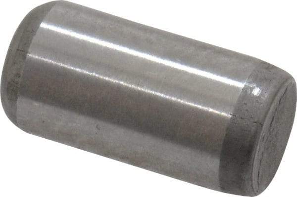 Made in USA - 1/4" Diam x 1/2" Pin Length Grade 8 Alloy Steel Standard Dowel Pin - Bright Finish, C 47-58 & C 60 (Surface) Hardness, 14,720 Lb (Double Shear), 7,360 Lb (Single Shear) Breaking Strength, 1 Beveled & 1 Rounded End - Apex Tool & Supply