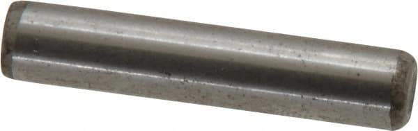 Made in USA - 1/4" Diam x 1-1/4" Pin Length Grade 8 Alloy Steel Standard Dowel Pin - Bright Finish, C 47-58 & C 60 (Surface) Hardness, 14,720 Lb (Double Shear), 7,360 Lb (Single Shear) Breaking Strength, 1 Beveled & 1 Rounded End - Apex Tool & Supply