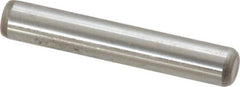 Made in USA - 1/4" Diam x 1-1/2" Pin Length Grade 8 Alloy Steel Standard Dowel Pin - Bright Finish, C 47-58 & C 60 (Surface) Hardness, 14,720 Lb (Double Shear), 7,360 Lb (Single Shear) Breaking Strength, 1 Beveled & 1 Rounded End - Apex Tool & Supply