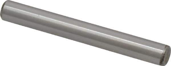 Made in USA - 1/4" Diam x 2" Pin Length Grade 8 Alloy Steel Standard Dowel Pin - Bright Finish, C 47-58 & C 60 (Surface) Hardness, 14,720 Lb (Double Shear), 7,360 Lb (Single Shear) Breaking Strength, 1 Beveled & 1 Rounded End - Apex Tool & Supply