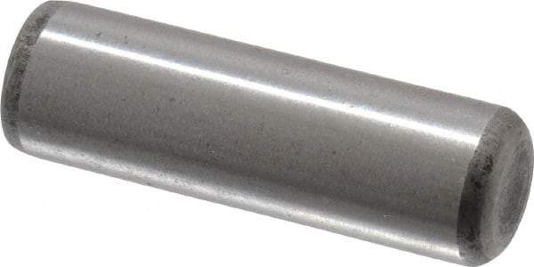 Made in USA - 5/16" Diam x 1" Pin Length Grade 8 Alloy Steel Standard Dowel Pin - Bright Finish, C 47-58 & C 60 (Surface) Hardness, 11,500 Lb (Single Shear), 23,000 Lb (Double Shear) Breaking Strength, 1 Beveled & 1 Rounded End - Apex Tool & Supply