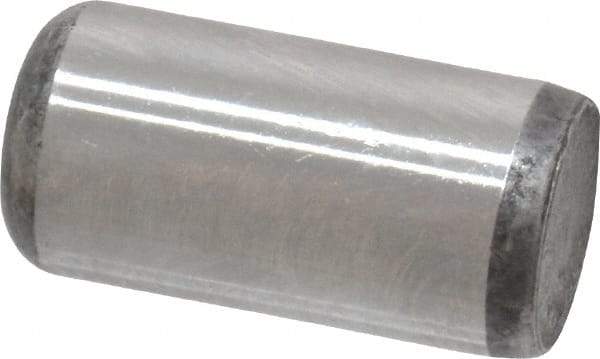 Made in USA - 3/8" Diam x 3/4" Pin Length Grade 8 Alloy Steel Standard Dowel Pin - Bright Finish, C 47-58 & C 60 (Surface) Hardness, 16,550 Lb (Single Shear), 33,100 Lb (Double Shear) Breaking Strength, 1 Beveled & 1 Rounded End - Apex Tool & Supply