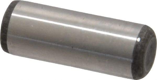 Made in USA - 3/8" Diam x 1" Pin Length Grade 8 Alloy Steel Standard Dowel Pin - Bright Finish, C 47-58 & C 60 (Surface) Hardness, 16,550 Lb (Single Shear), 33,100 Lb (Double Shear) Breaking Strength, 1 Beveled & 1 Rounded End - Apex Tool & Supply