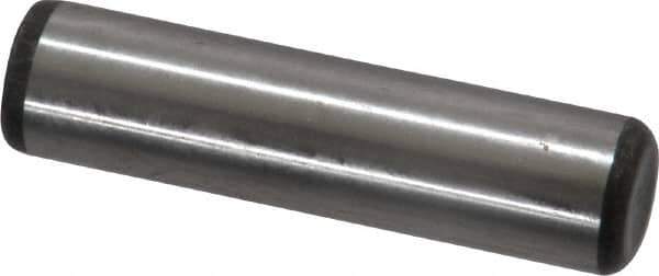 Made in USA - 3/8" Diam x 1-1/2" Pin Length Grade 8 Alloy Steel Standard Dowel Pin - Bright Finish, C 47-58 & C 60 (Surface) Hardness, 16,550 Lb (Single Shear), 33,100 Lb (Double Shear) Breaking Strength, 1 Beveled & 1 Rounded End - Apex Tool & Supply