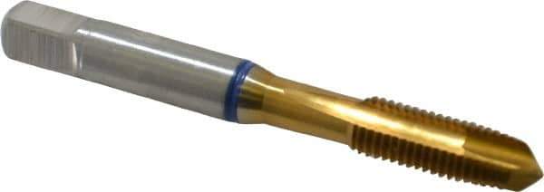 Guhring - 5/16-24 UNF, 3 Flute, TiN Finish, Powdered Metal Spiral Point Tap - Plug Chamfer, Right Hand Thread, 2.72" OAL, 0.71" Thread Length, 0.318" Shank Diam, 2B Class of Fit, Series 3908 - Exact Industrial Supply