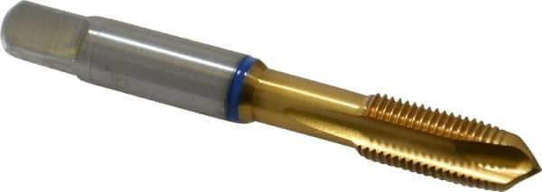 Guhring - 3/8-24 UNF, 3 Flute, TiN Finish, Powdered Metal Spiral Point Tap - Plug Chamfer, Right Hand Thread, 2.941" OAL, 0.79" Thread Length, 0.381" Shank Diam, 2B Class of Fit, Series 3908 - Exact Industrial Supply