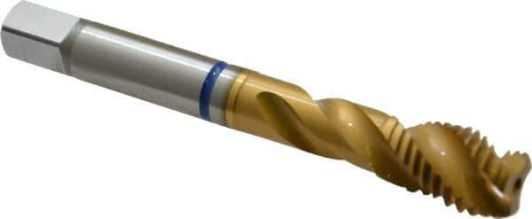 Guhring - M12x1.75 Metric Coarse 3 Flute 6H Modified Bottoming Spiral Flute Tap - Powdered Metal, TiN Finish, 3.381" OAL, Right Hand Flute, Right Hand Thread, Series 3909 - Exact Industrial Supply