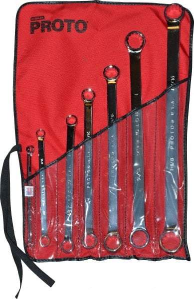 Proto - 7 Piece, 5/16" x 3/8" to 1-1/16" x 1-1/8", 12 Point Box End Wrench Set - Inch Measurement Standard, Full Polish Finish, Comes in Nylon Roll - Apex Tool & Supply