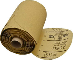 3M - 5" Diam, 100 Grit Aluminum Oxide Adhesive PSA Disc - Fine Grade, Yellow, C Weighted Backing, Flexible, Use with Random Orbital Sanders - Apex Tool & Supply