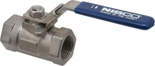 NIBCO - 1" Pipe, Reduced Port, Stainless Steel Fire Safe Ball Valve - 1 Piece, Inline - One Way Flow, FNPT x FNPT Ends, Locking Lever Handle, 2,000 WOG - Apex Tool & Supply