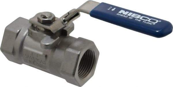 NIBCO - 3/4" Pipe, Reduced Port, Carbon Steel Standard Ball Valve - 1 Piece, Inline - One Way Flow, FNPT x FNPT Ends, Locking Lever Handle, 2,000 WOG - Apex Tool & Supply