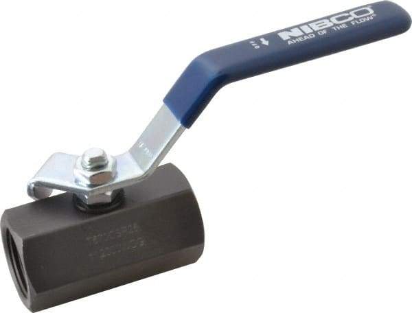 NIBCO - 1" Pipe, Carbon Steel Standard Ball Valve - 1 Piece, Inline - One Way Flow, FNPT x FNPT Ends, Lever Handle, 2,000 WOG - Apex Tool & Supply