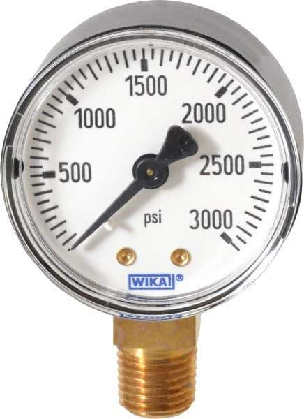 Wika - 2" Dial, 1/4 Thread, 0-3,000 Scale Range, Pressure Gauge - Lower Connection Mount, Accurate to 3-2-3% of Scale - Apex Tool & Supply