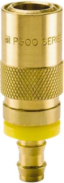 Parker - Nonthreaded Brass Hydraulic Hose Push-Lok Hose Barb Coupler & 90° Fitting - 200 psi, 6 GPM, 3/8" Hose Diam, Series Moldmate - Apex Tool & Supply
