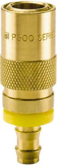 Parker - Nonthreaded Brass Hydraulic Hose Push-Lok Hose Barb Coupler & 90° Fitting - 200 psi, 6 GPM, 3/8" Hose Diam, Series Moldmate - Apex Tool & Supply